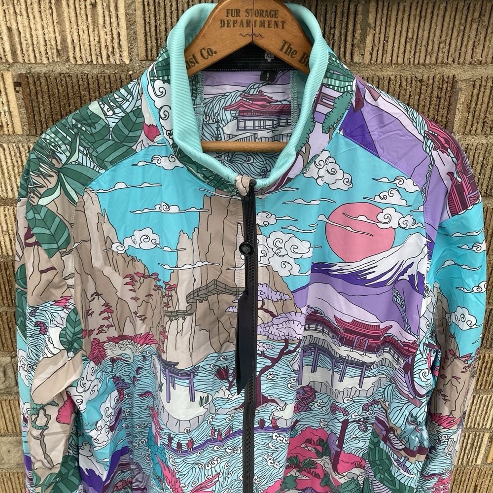 Greyson Mens XL‎ Japanese Art Trailwolf Jacket Zip Golf Lightweight Windbreaker